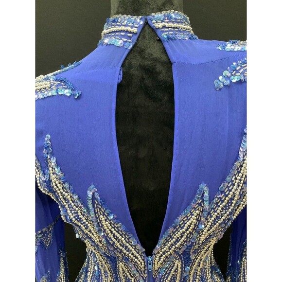 Vintage Jacquline Electric Blue Swing Dress w/Heavy Beaded Bodice 100% Silk SZ 8 - Picture 12 of 14